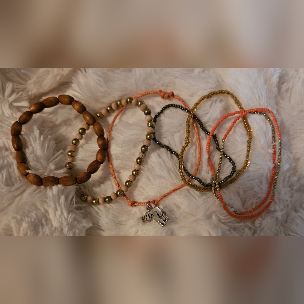 Bohemian Beaded Bracelet Set with Elephant Charm
